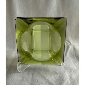 Vintage Green Glass 4.5" Ashtray Square‎ Retro Mid Century Modern Decor